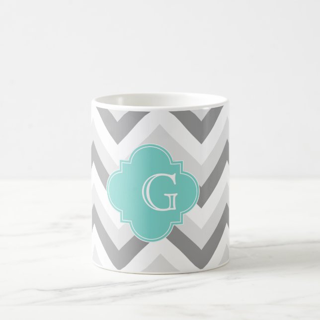 Lt Two Grey White Zickzack Aqua Monogram Kaffeetasse (Mittel)
