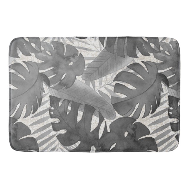 Luana Watercolor Tropisches Grau Blätter Bath Mat Badematte (Vorderseite)