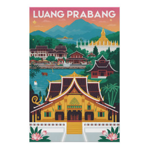 Luang Prabang Laos Affiche de Voyage Rétro Art