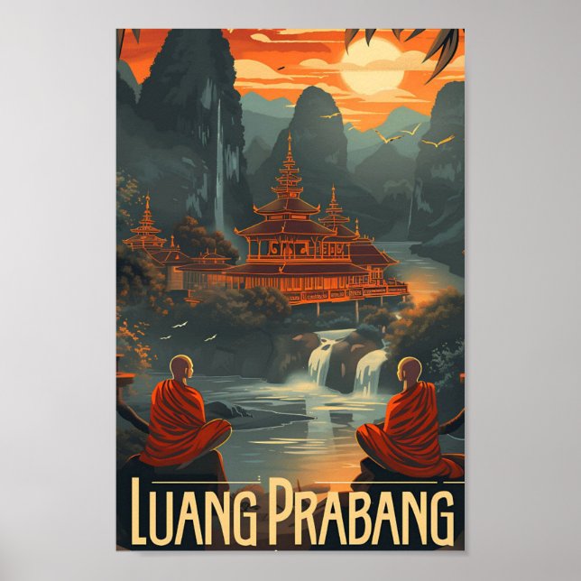 Luang Prabang Laos Vintage Kunst Poster (Vorne)