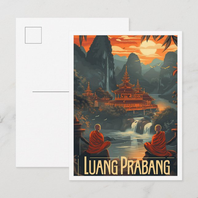 Luang Prabang Laos Vintage Kunst Postkarte (Vorne/Hinten)