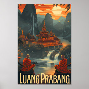 Luang Prabang Laos Vintage-Kunst-Reiseillustration Poster