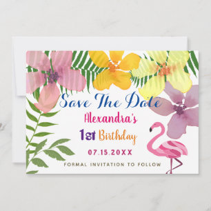 Luau 1. Geburtstag Pink Flamingo Save The Date