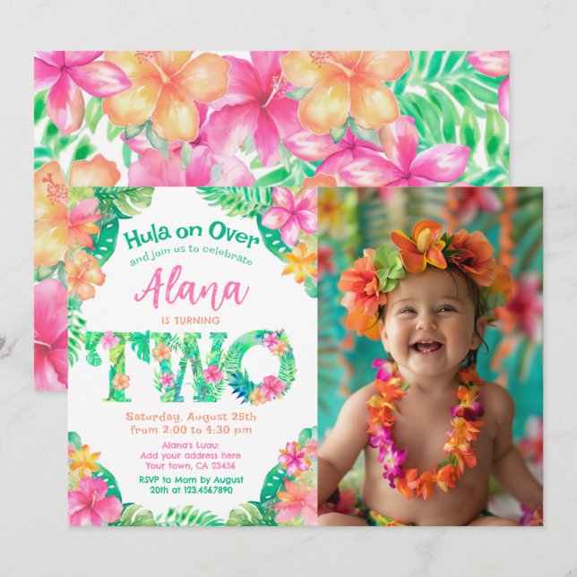 Luau 2. Geburtstag Einladung (Vorne/Hinten)