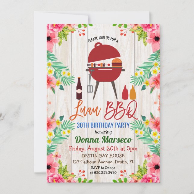 Luau Aloha BBQ Tropical Birthday Invitation (Devant)