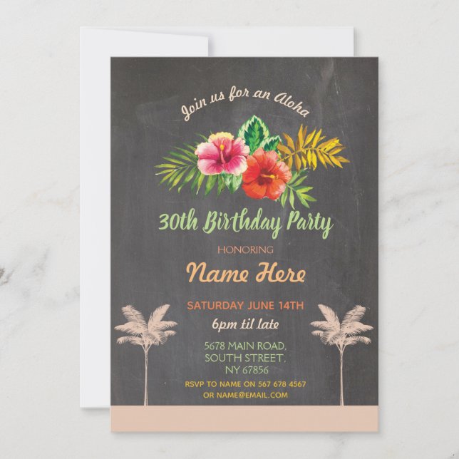 Luau Aloha Chalk fête d'anniversaire Invitation tr (Devant)