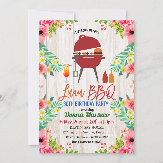 Luau Aloha GRILLEN Tropical Birthday Einladung (Vorderseite)