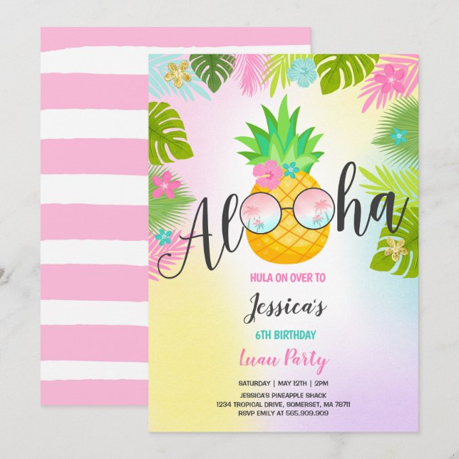 Luau Anniversaire Invitation Anniversaire ananas H (Devant / Derrière)