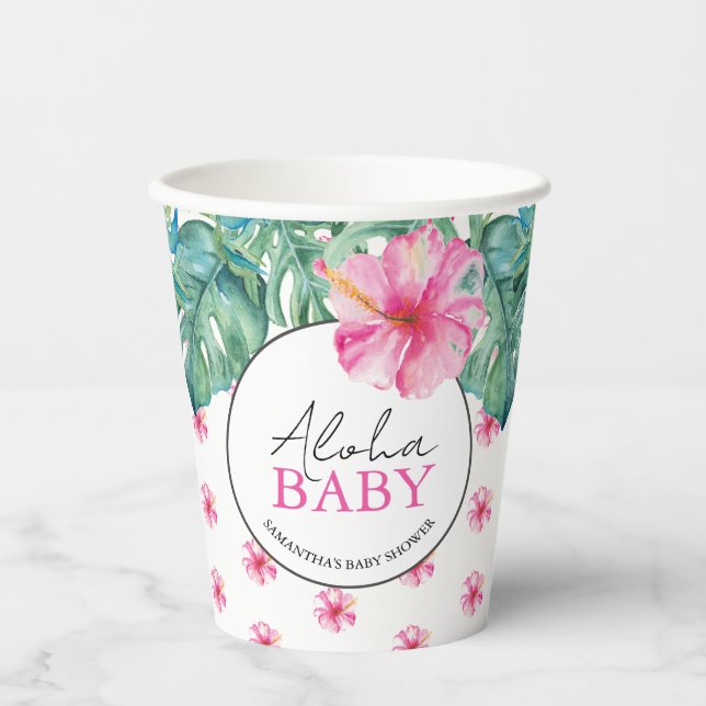 Luau Baby Shower Tropical Hibiskus Blume Pappbecher (Vorderseite)