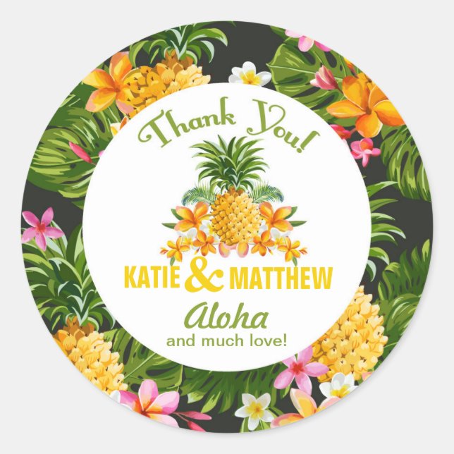 Luau Beach Tropical Floral Danke Label Runder Aufkleber (Vorderseite)