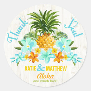 Luau Beach Tropical Floral Danke Label Runder Aufkleber