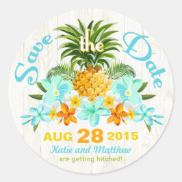 Luau Beach Tropical Floral Save the Date Label Runder Aufkleber