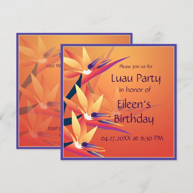 Luau Birthday Bird of Paradise Tropical Party Einladung (Vorne/Hinten)