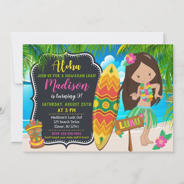 Luau Birthday Einladung Aloha Invites (Vorderseite)