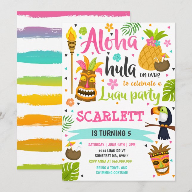 Luau Birthday Einladung Hawaiian Luau Party (Vorne/Hinten)