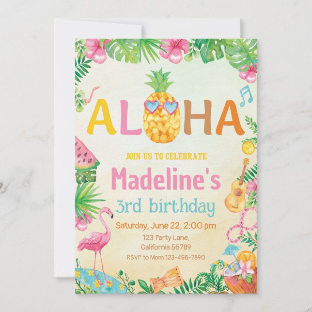 Luau Birthday Einladung Hawaiian Tropical Party (Vorderseite)