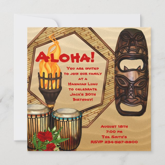 Luau Birthday Party Hawaiian Luau Party Einladung (Vorderseite)
