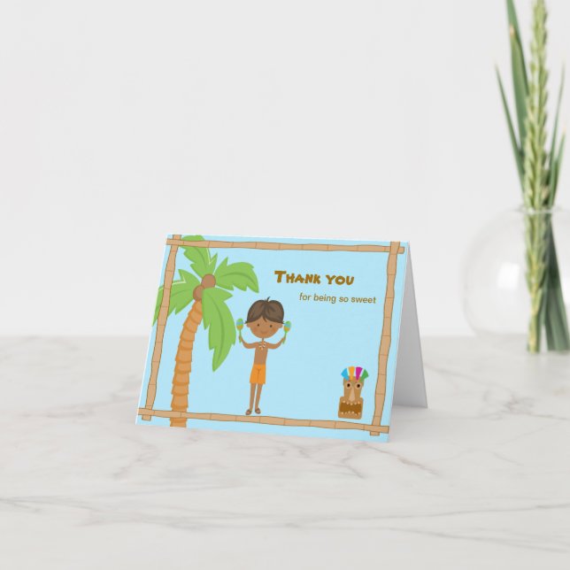 Luau Boy mit dunklem Haar Danke Karte (Vorderseite)