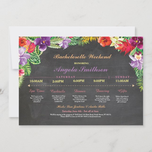 Luau Brautparty Itinerary Bachelorette Einladung (Vorderseite)