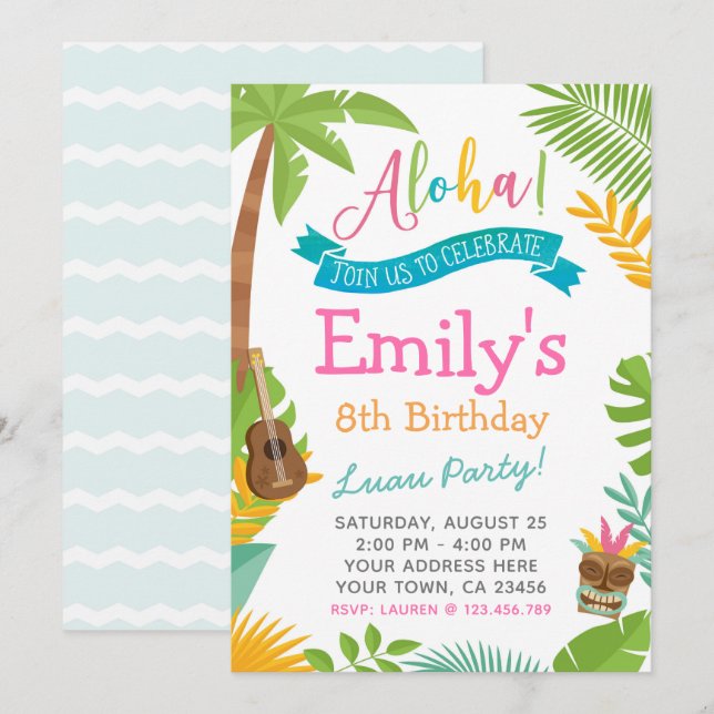 Luau Einladung, Pool Party einladen Einladung (Vorne/Hinten)