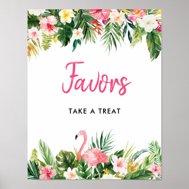 Luau Flamingo Tropical Gastgeschenk Sign Poster (Vorne)