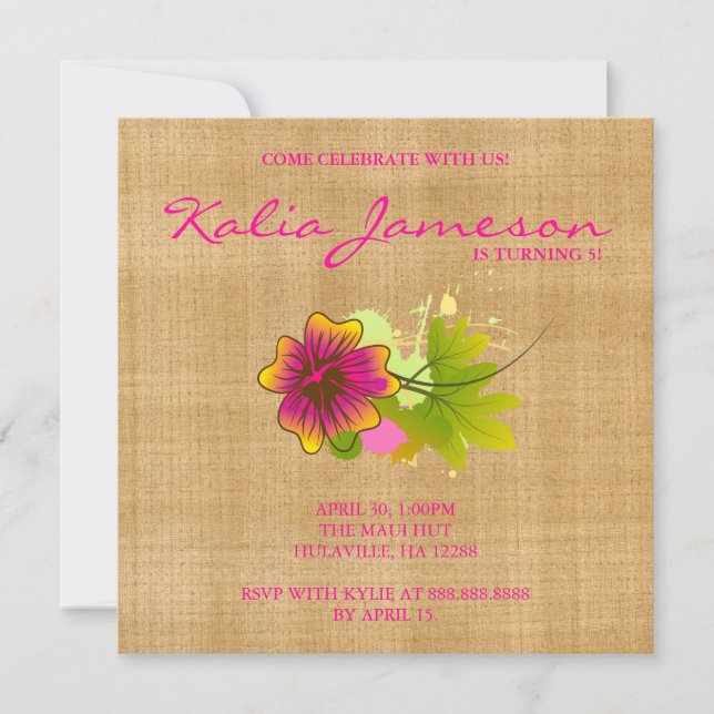 Luau Geburtstagsparty Einladung Hibiskus Blume Wea (Vorderseite)