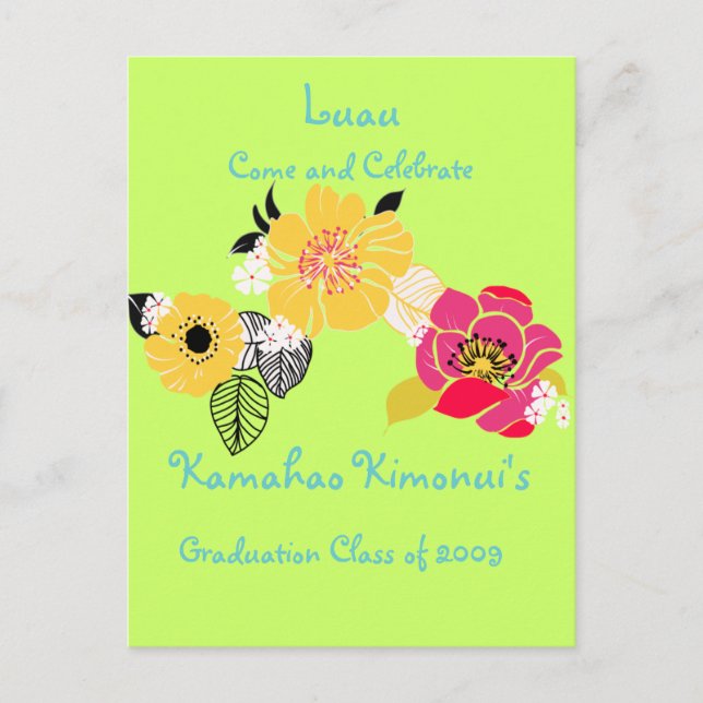 Luau Graduation Einladungen tropische Farben (Vorderseite)