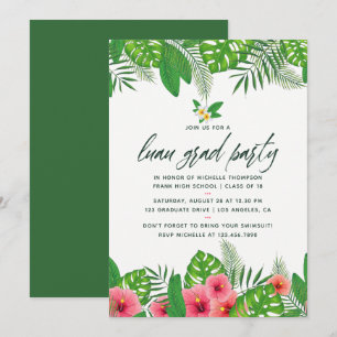 Luau-Graduiertenparadies Tropical Watercolor Einla Einladung