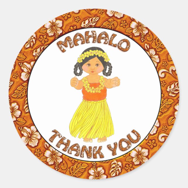 Luau hawaïen ~ Stickers Merci Mahalo (Devant)