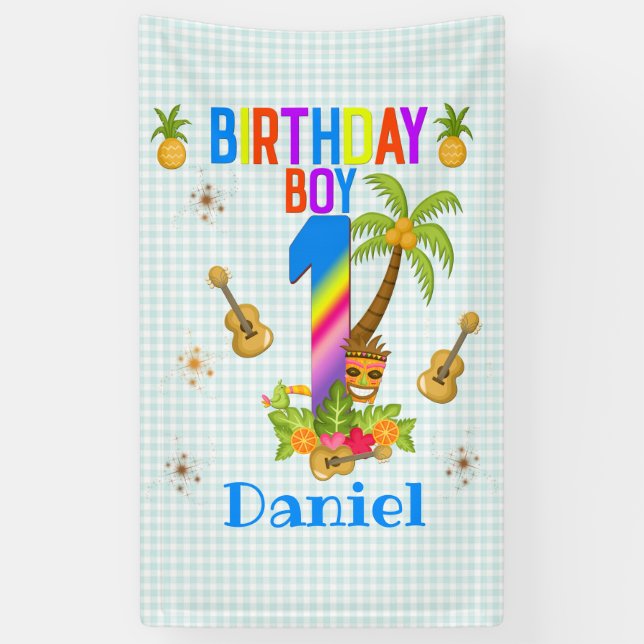 Luau Hawaii Hawaiian Pool Boy Birthday Party  Banner (Vertikal)