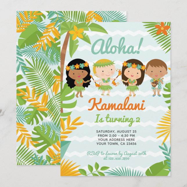 Luau Hawaiian Birthday Einladung (Vorne/Hinten)