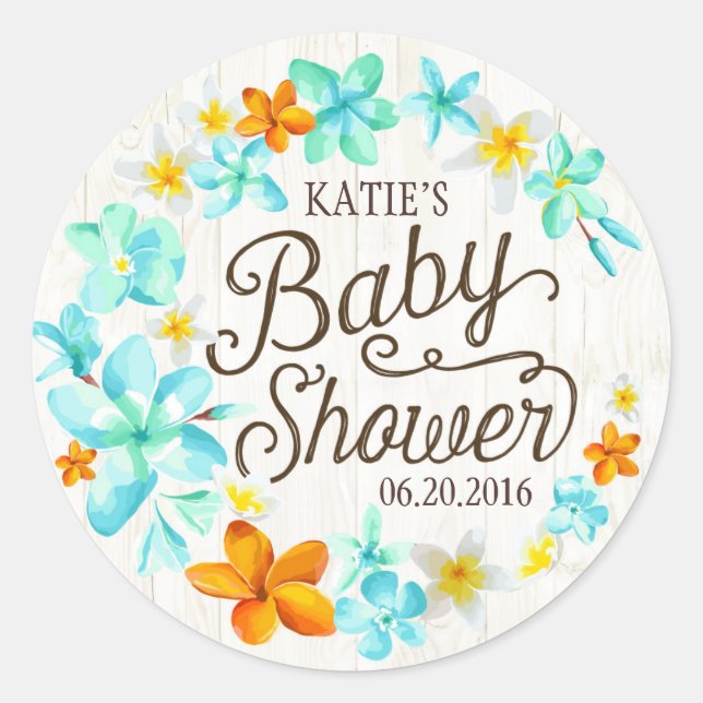 Luau Hawaiian Lei Rustic Baby shower Étiquette (Devant)