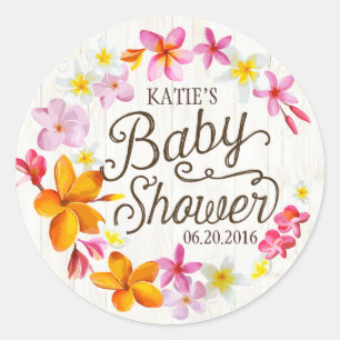 Luau Hawaiian Lei Rustic Baby Showlabel Runder Aufkleber