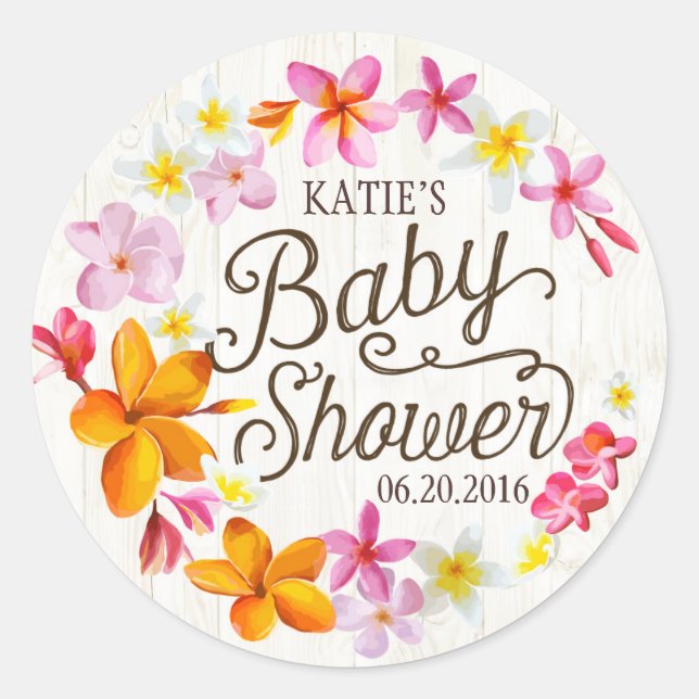 Luau Hawaiian Lei Rustic Baby Showlabel Runder Aufkleber (Vorderseite)