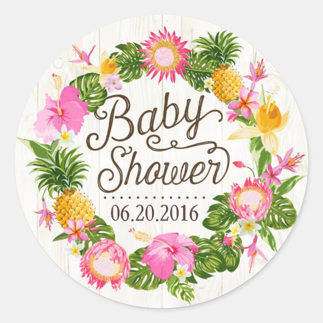 Luau Hawaiian Rustic Beach Baby Showlabel Runder Aufkleber (Vorderseite)