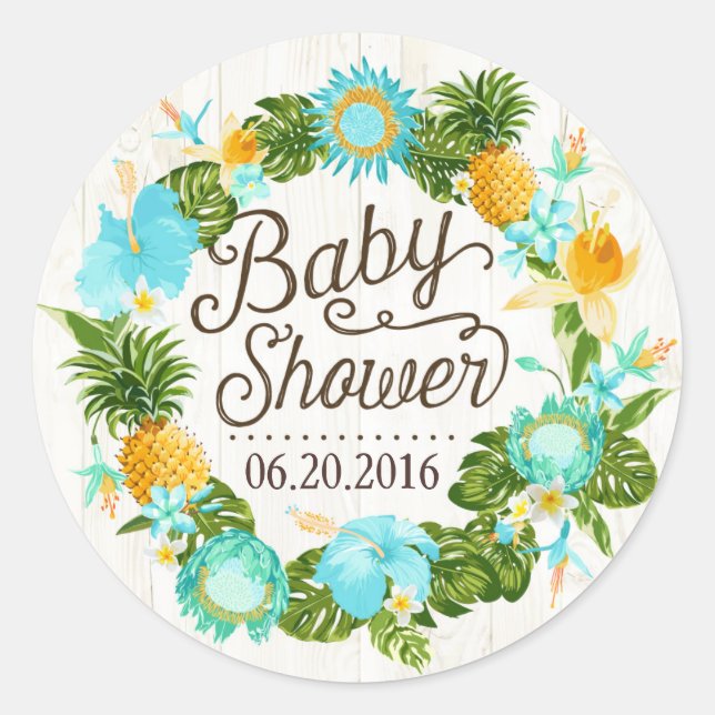Luau Hawaiian Rustic Beach Baby Showlabel Runder Aufkleber (Vorderseite)