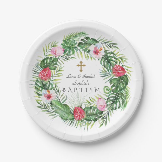 Luau Hawaiian Tropical Blume Wreath Baptisse Pappteller (Vorderseite)