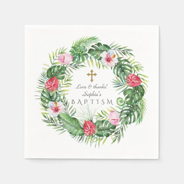 Luau Hawaiian Tropical Blume Wreath Baptisse Serviette (Vorderseite)