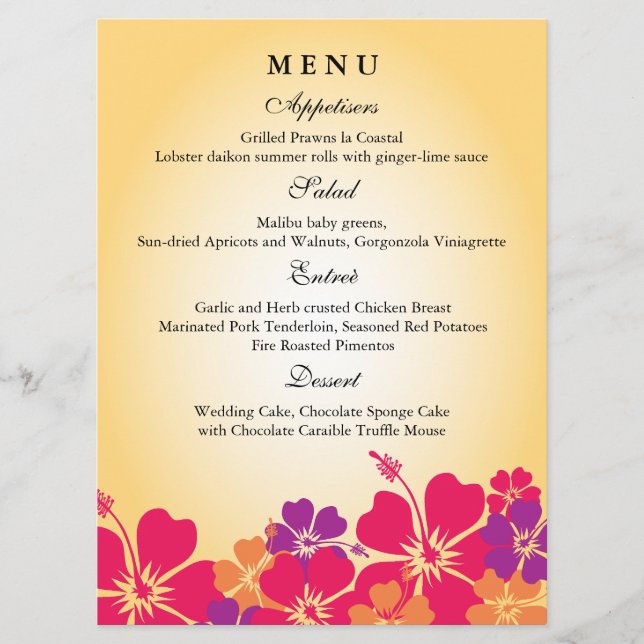 Luau/Hawaiianisches Hochzeitsmenü Menükarte (Vorderseite)