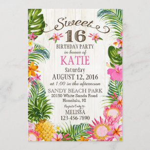 Luau hawaiischer Strand-16. Geburtstag-Geburtstag Einladung