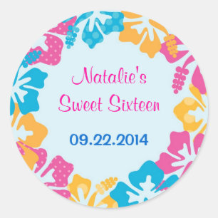 Luau Hibiscus Sweet sixteen (16) Favor Sticker
