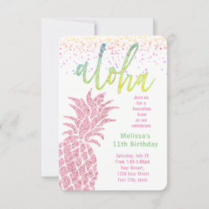 Luau Imitate Glitzer Rosa Ananas Sommergeburtszeit Einladung