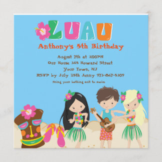 Luau mit Kindern und Tiki Square zum Geburtstag Ei Einladung