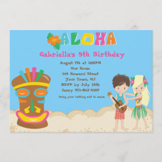 Luau mit Kindern und Tiki zum Geburtstag Einladung