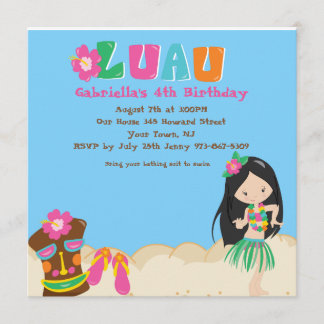 Luau mit Mädchen und Tiki Square Einladung