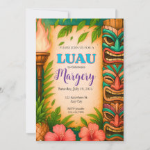 Luau-Party-Einladung, bearbeitbare tropische Tiki-