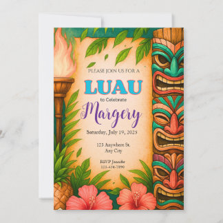 Luau-Party-Einladung, bearbeitbare tropische Tiki- Einladung