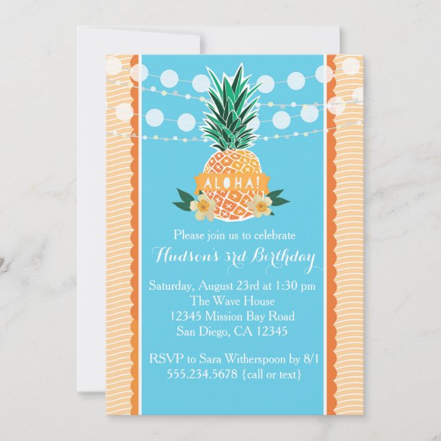 Luau Party Einladung für Geburtstag, Dusche usw. (Vorderseite)