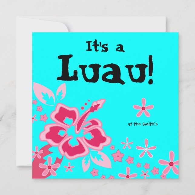 Luau Party Einladung Hibiskus Blume Rosa Blau (Vorderseite)