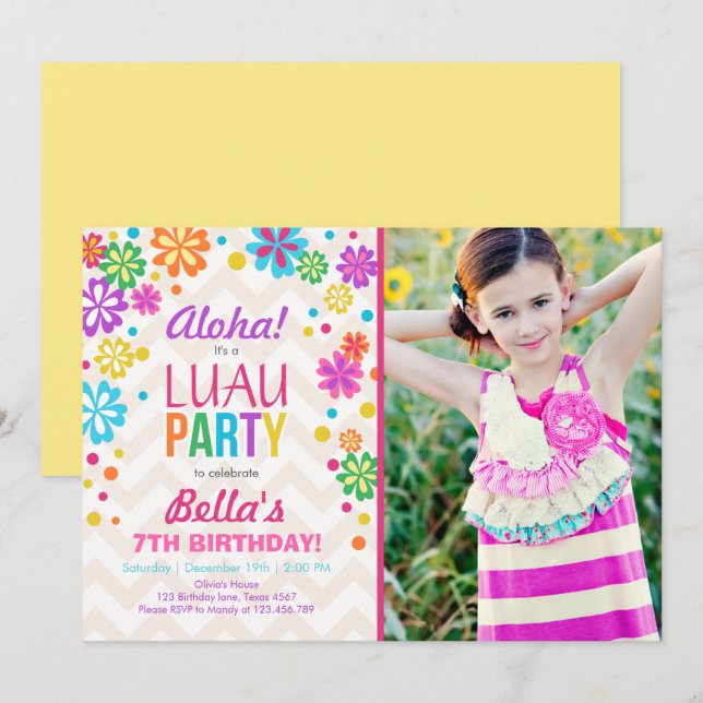Luau Party Einladung Tropischer Geburtstag Aloha (Vorne/Hinten)